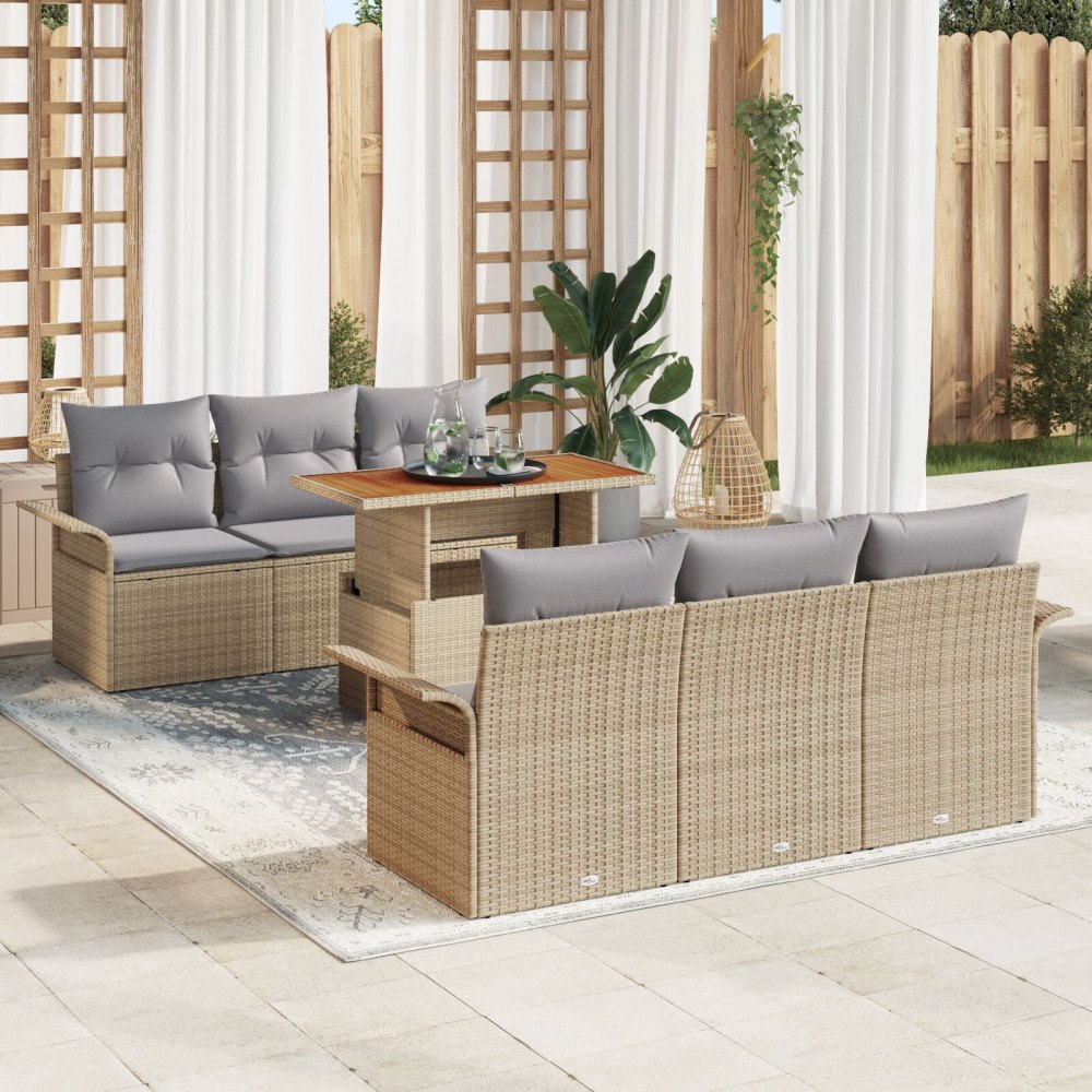 vidaXL Trädgårdsoffset 7 st Beige Poly rattan