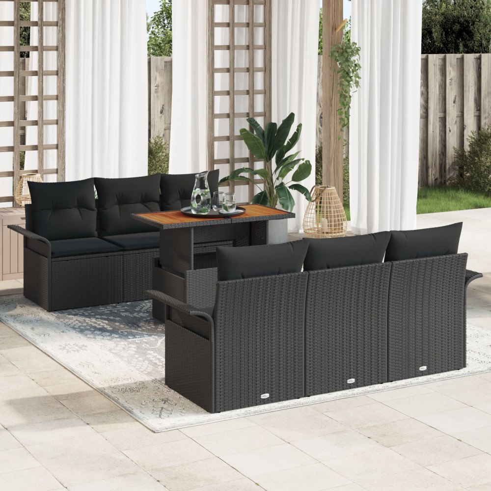 vidaXL Trädgårdsoffset 7 st Svart Poly rattan