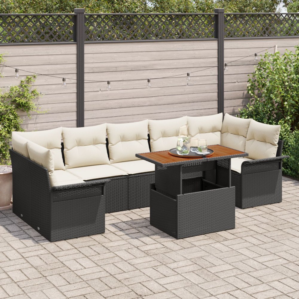 vidaXL Trädgårdsoffset 8 st Svart Poly rattan