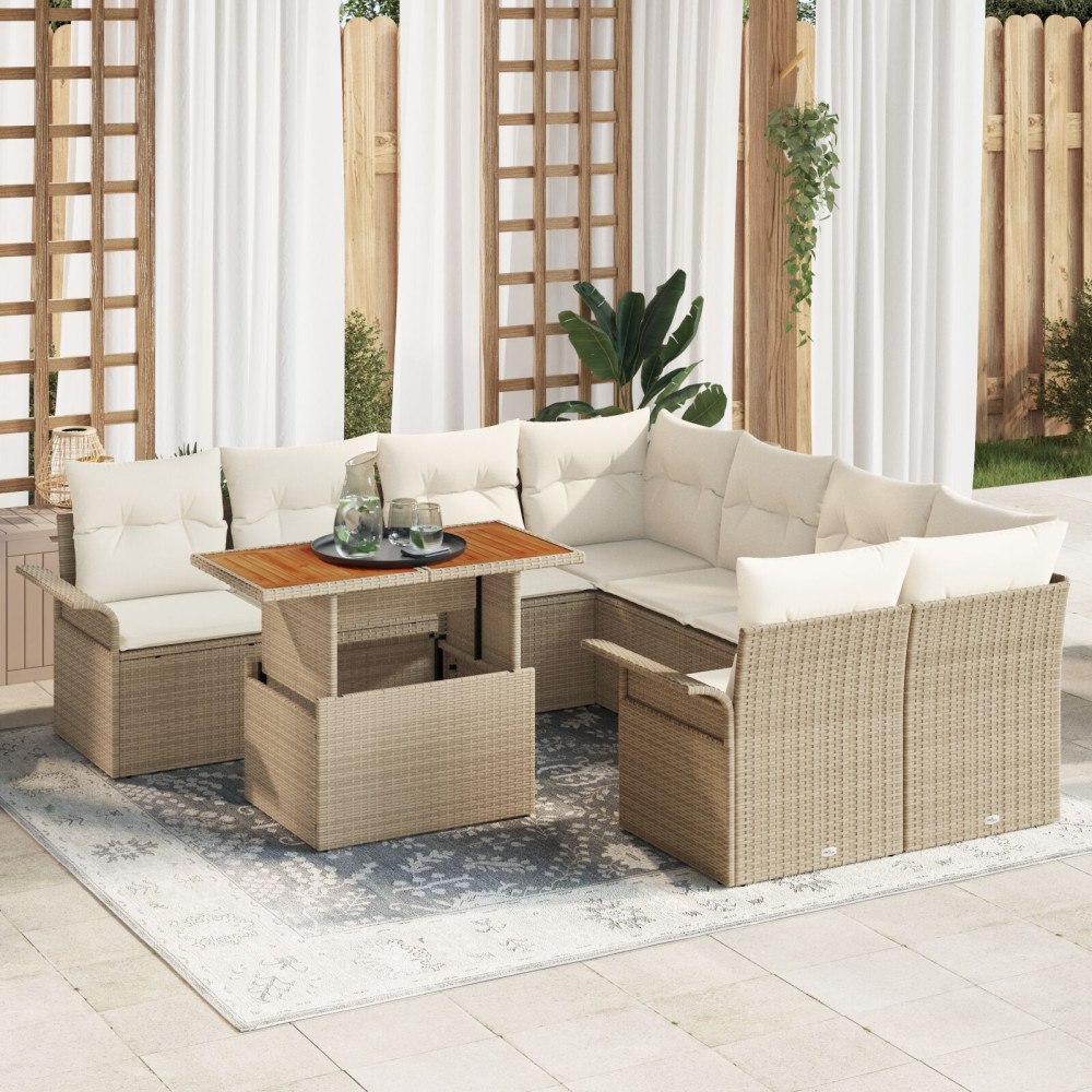 vidaXL Trädgårdsoffset 9 st Beige Poly rattan