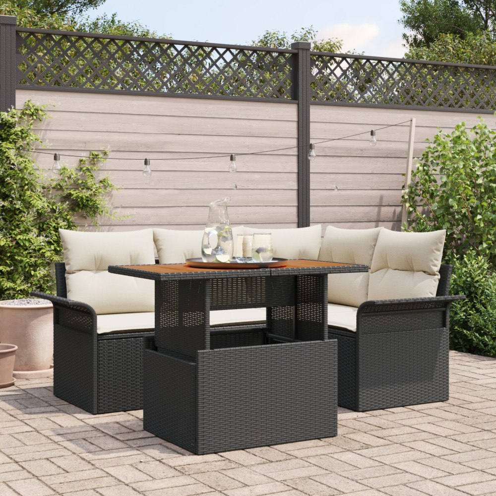 vidaXL Trädgårdsoffset 5 st Svart Poly rattan