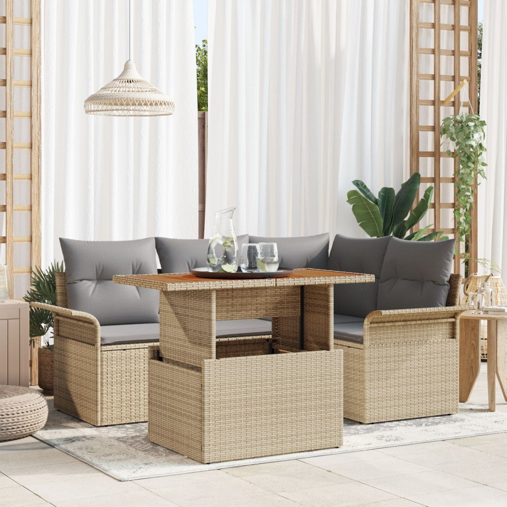 vidaXL Trädgårdsoffset 5 st Beige Poly rattan