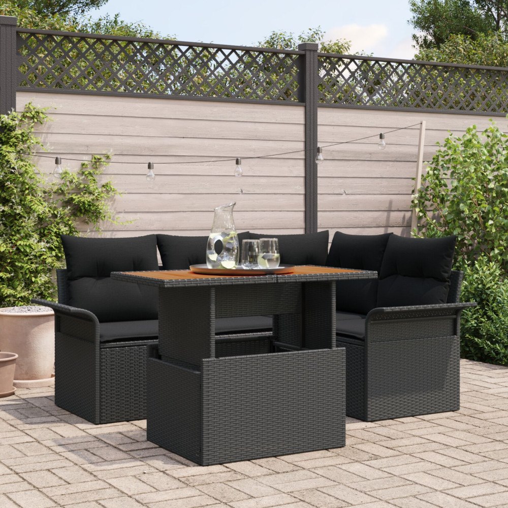 vidaXL Trädgårdsoffset 5 st Svart Poly rattan