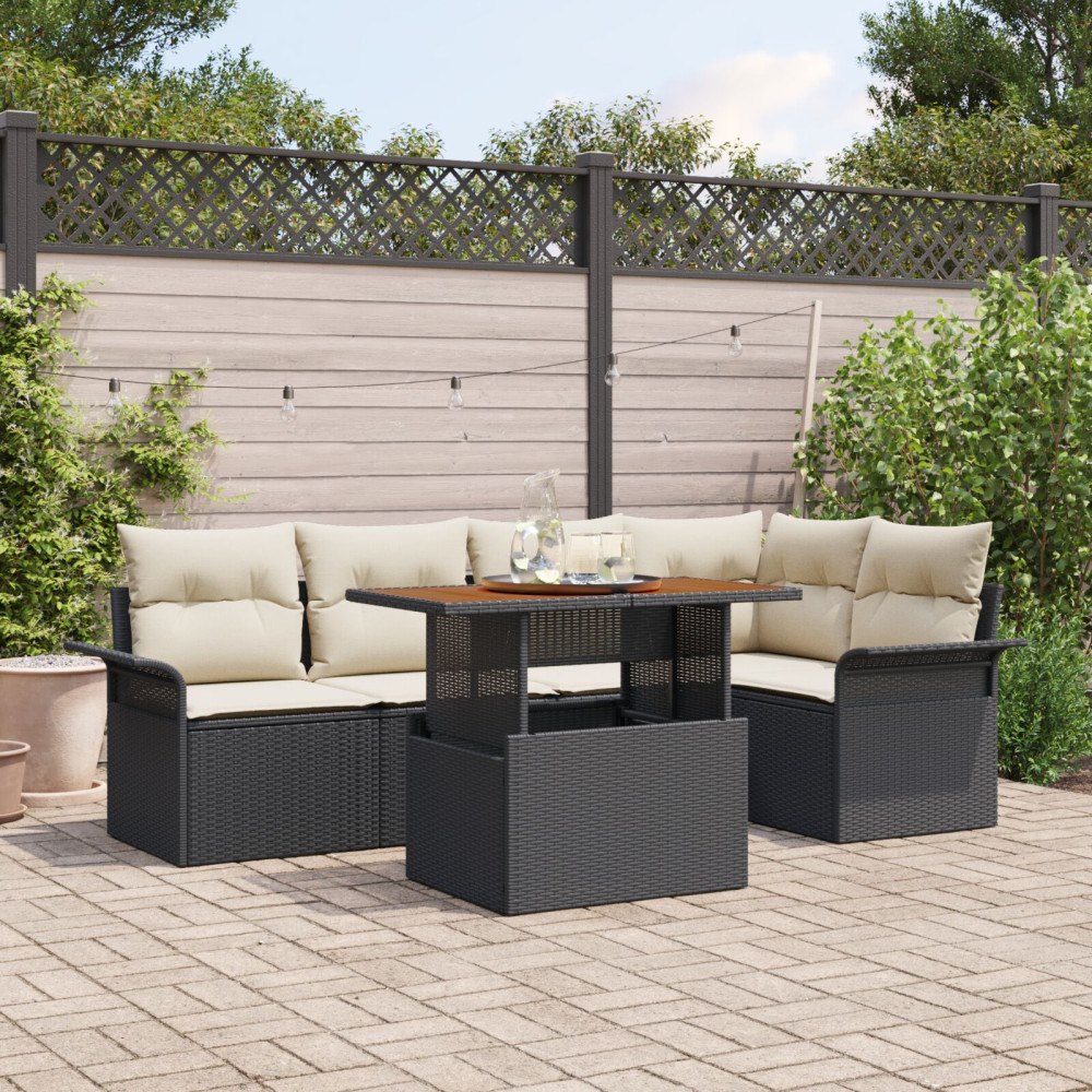 vidaXL Trädgårdsoffset 6 st Svart Poly rattan