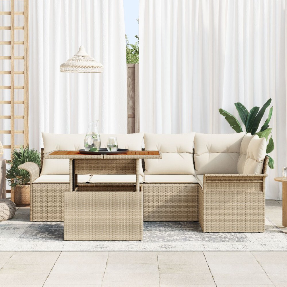 vidaXL Trädgårdsoffset 6 st Beige Poly rattan
