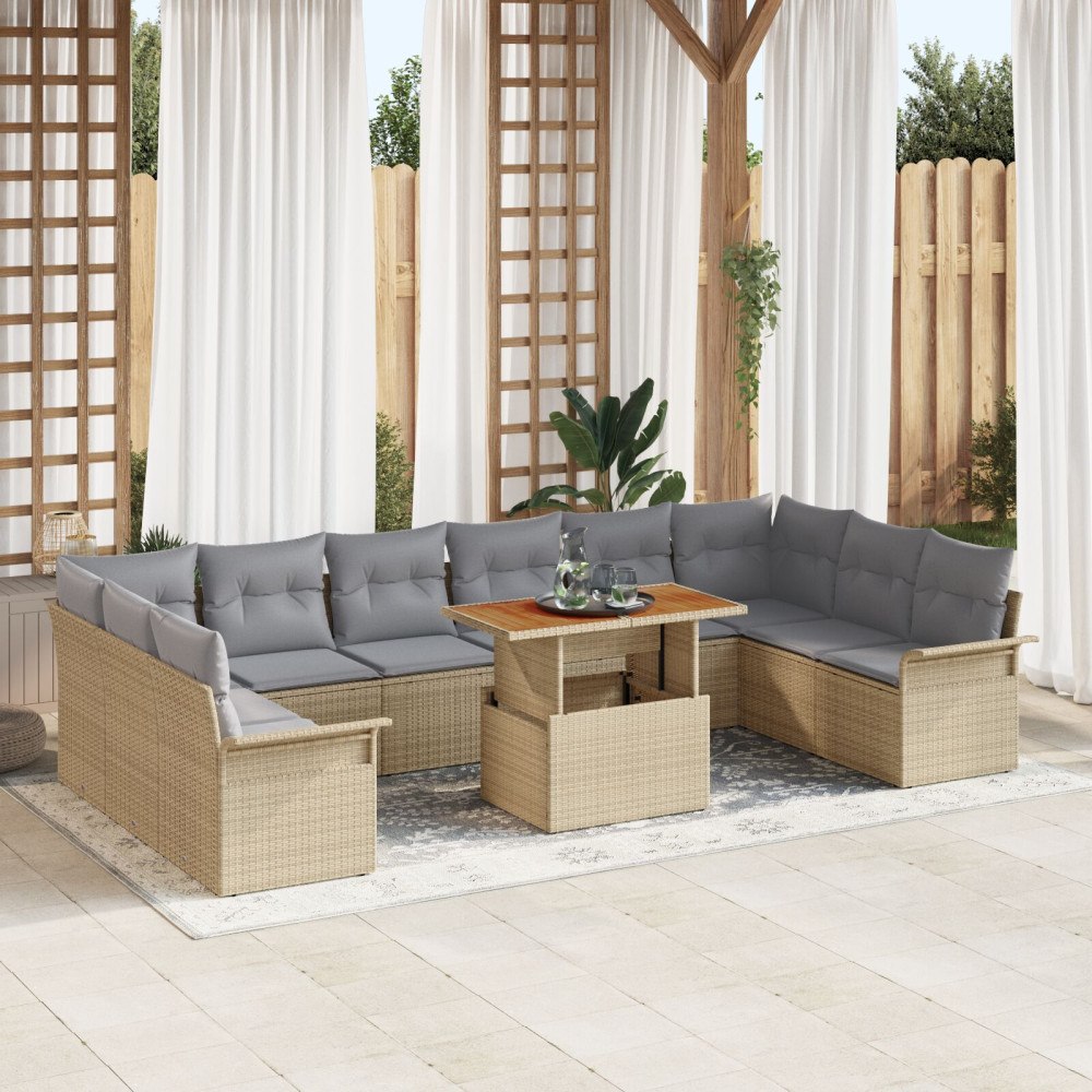 vidaXL Trädgårdsoffset 9 st Beige Poly rattan