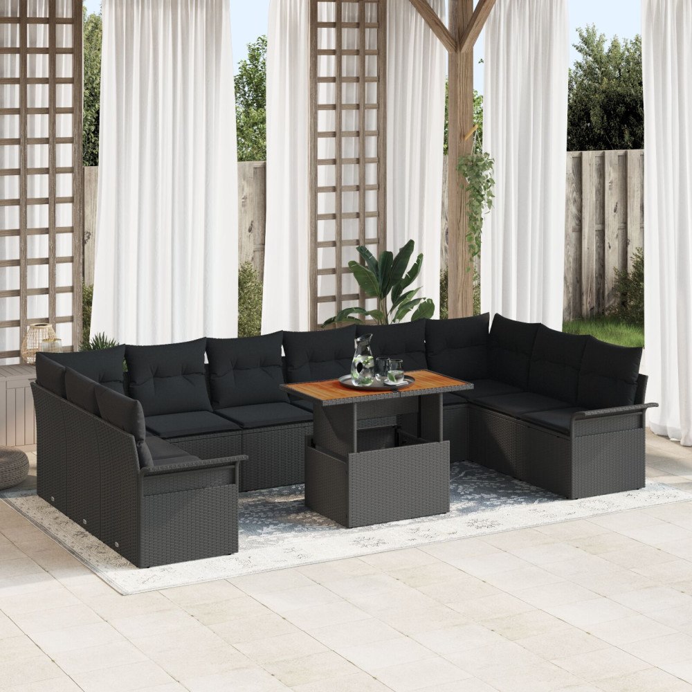 vidaXL Trädgårdsoffset 9 st Svart Poly rattan