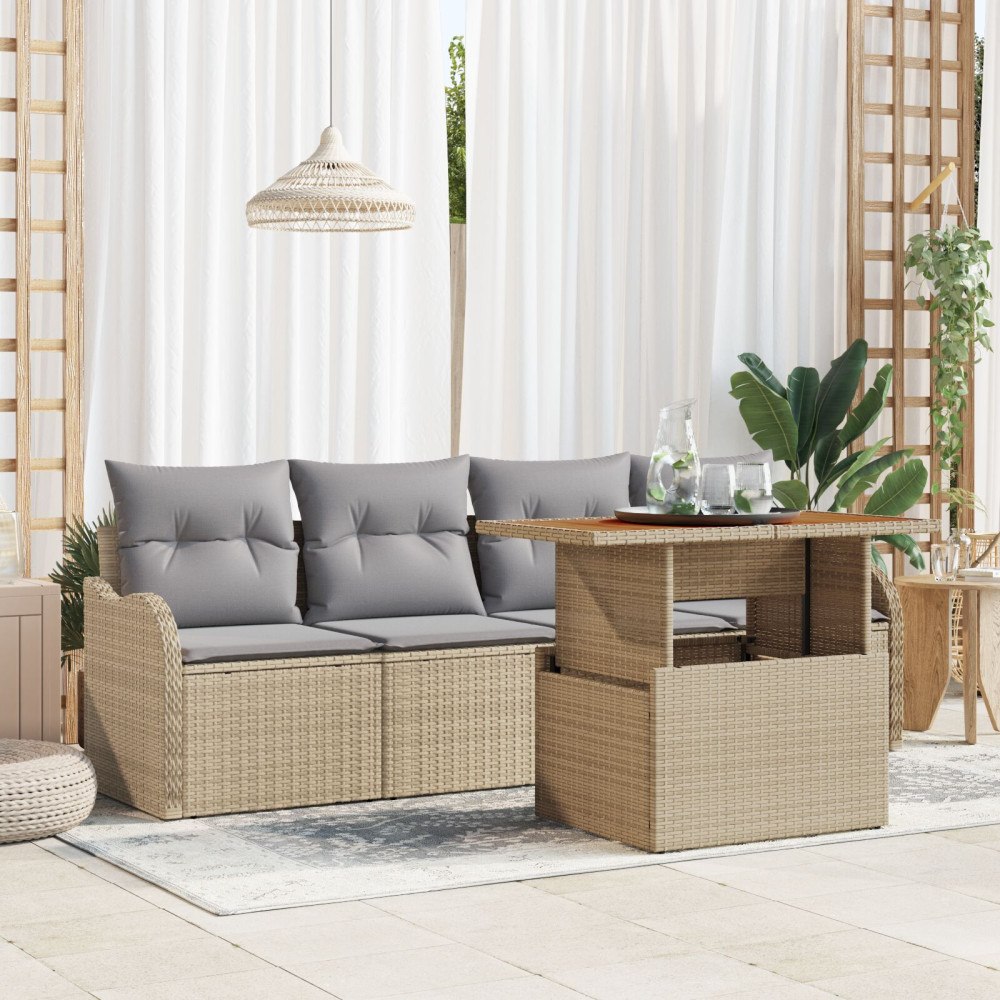 vidaXL Trädgårdsoffset 5 st Beige konstrotting