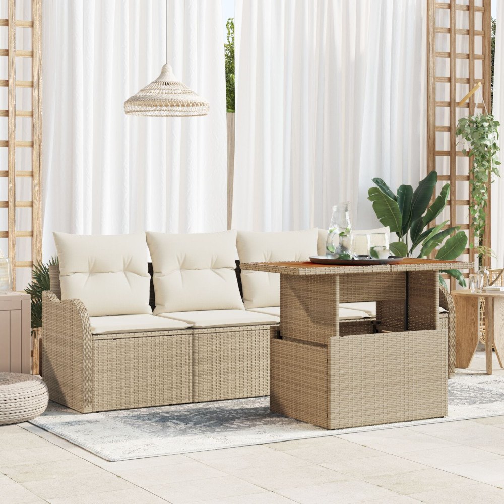 vidaXL 5-delat Trädgårdsoffaset med kuddar Beige Poly Rottning