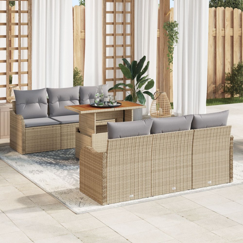 vidaXL Trädgårdsoffset 7 st Beige Poly rattan
