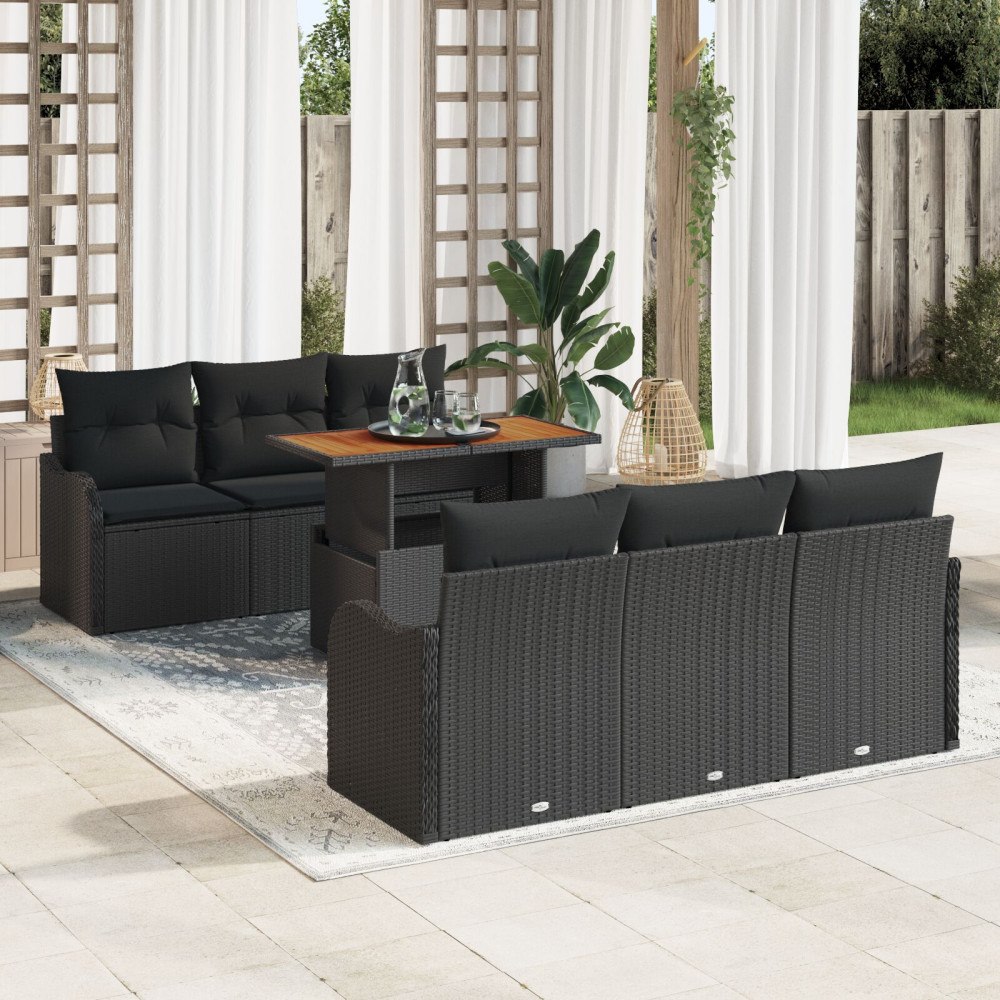 vidaXL Trädgårdsoffset 7 st Svart Poly rattan