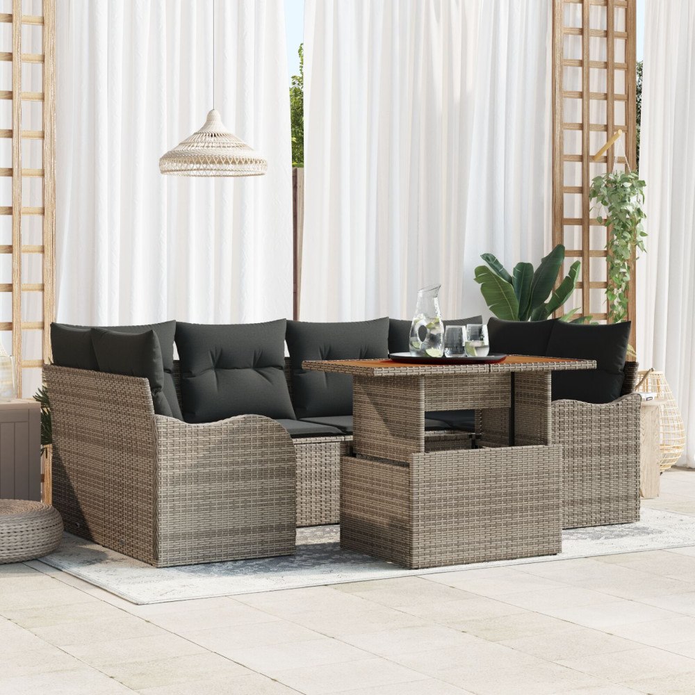 vidaXL Trädgårdsoffset 7 st Grå Poly rattan