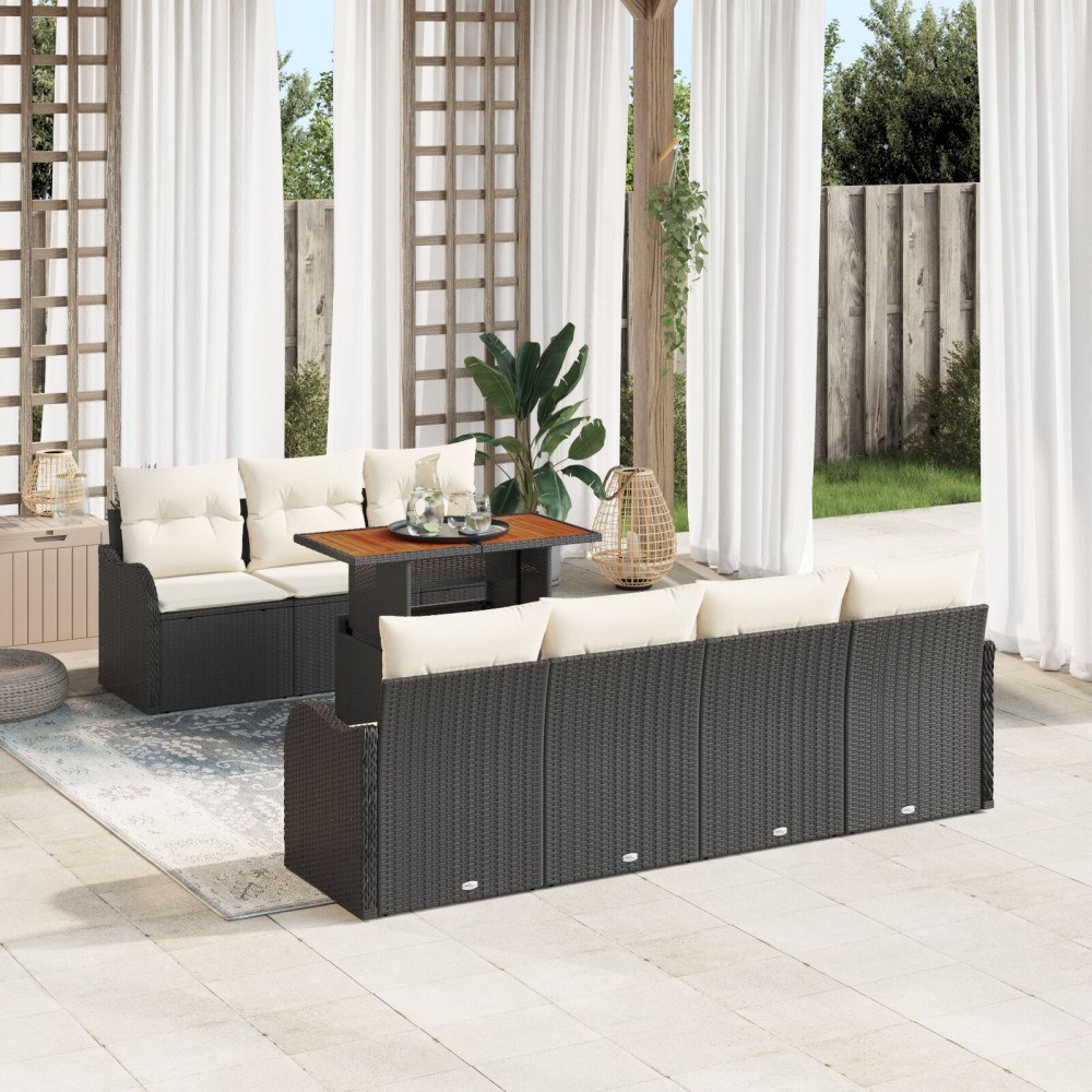 vidaXL Trädgårdsoffset 8 st Svart Poly rattan
