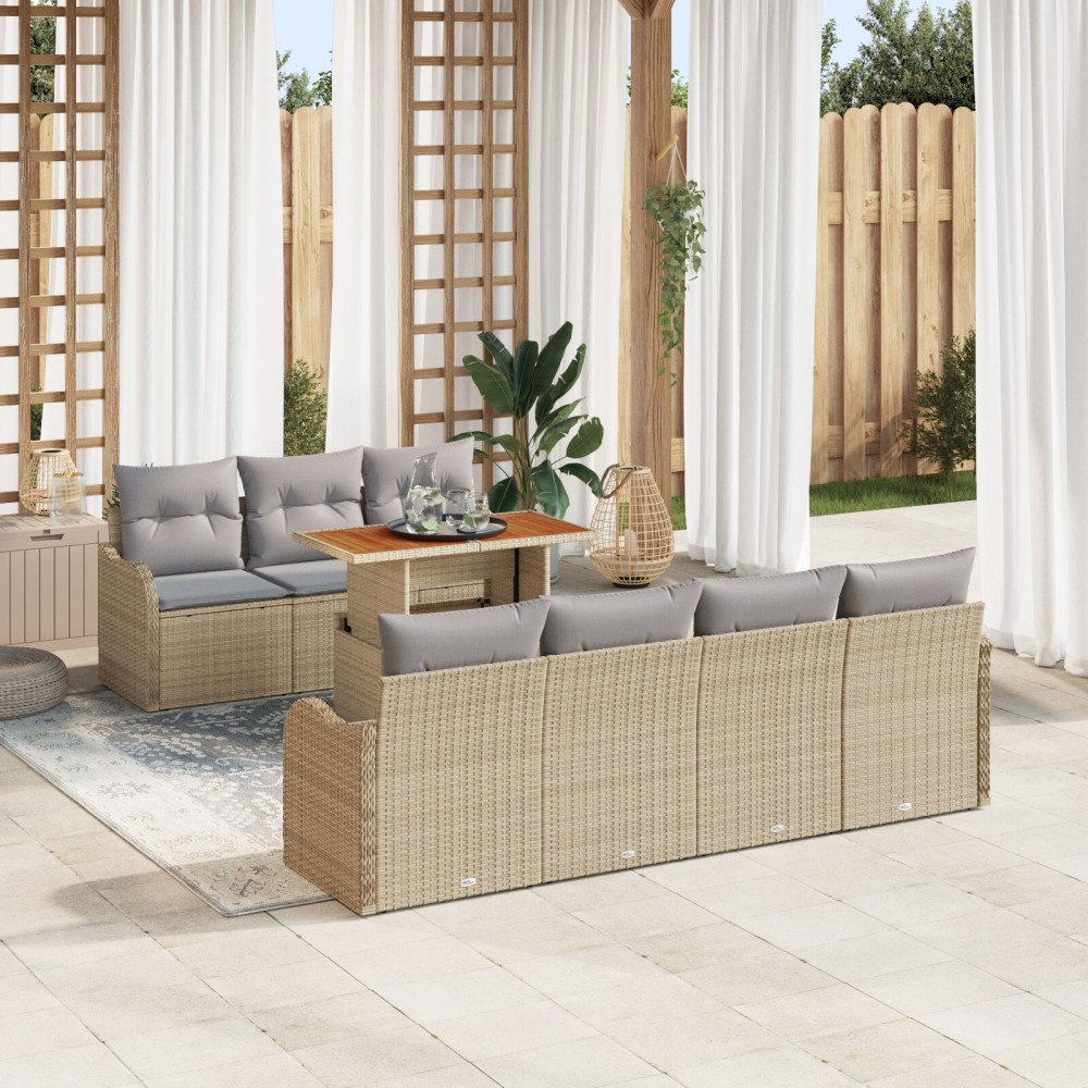 vidaXL Trädgårdsoffset 8 st Beige Poly rattan