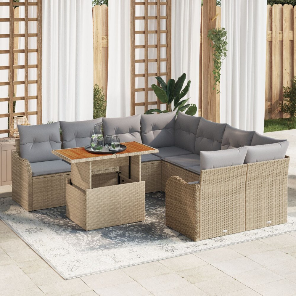 vidaXL Trädgårdsoffset 9 st Beige Poly rattan