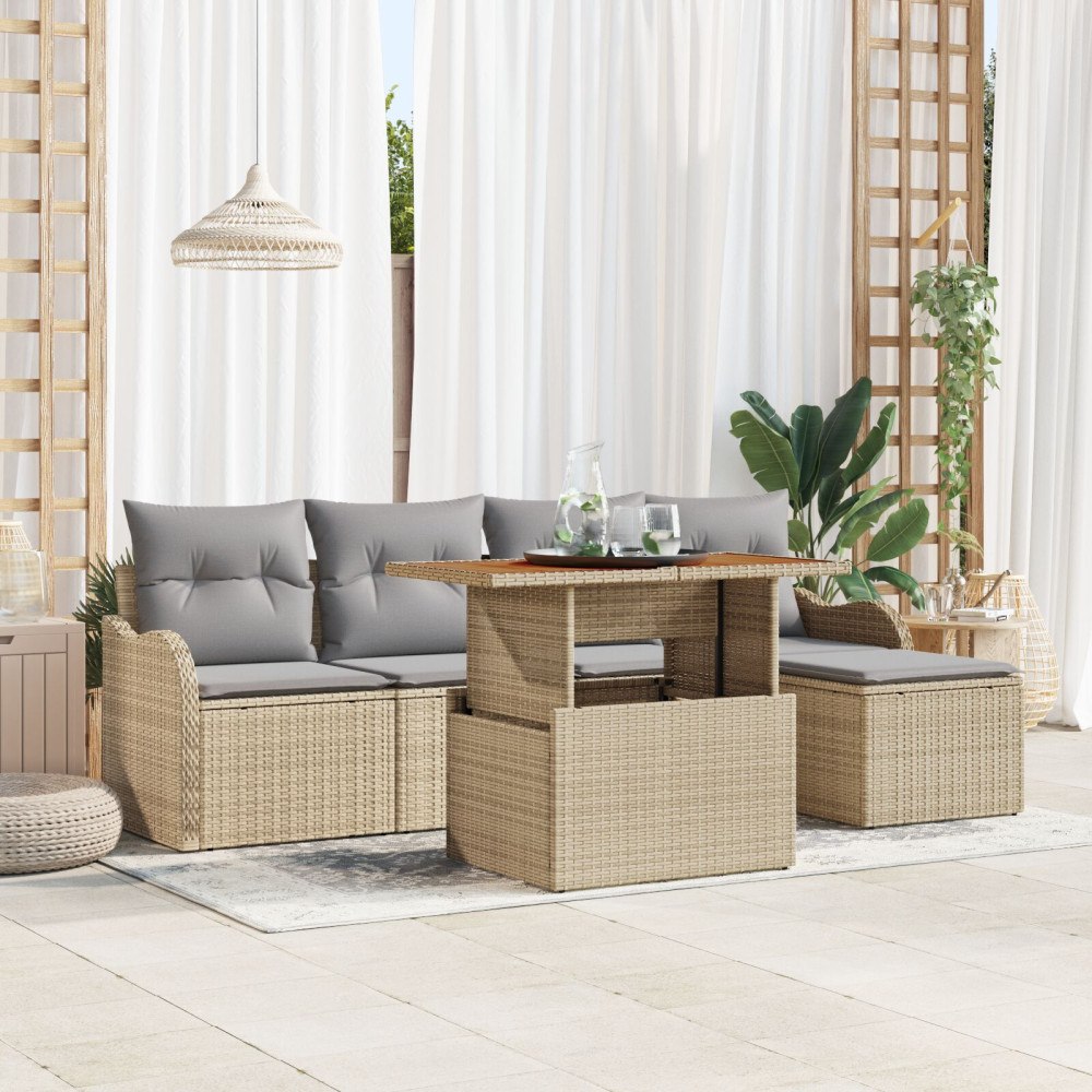 vidaXL Trädgårdsoffset 6 st Beige Poly rattan