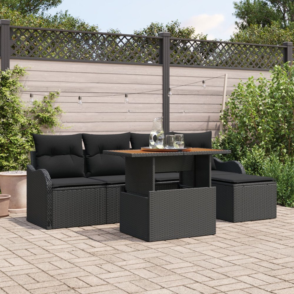 vidaXL Trädgårdsoffset 6 st Svart Poly rattan