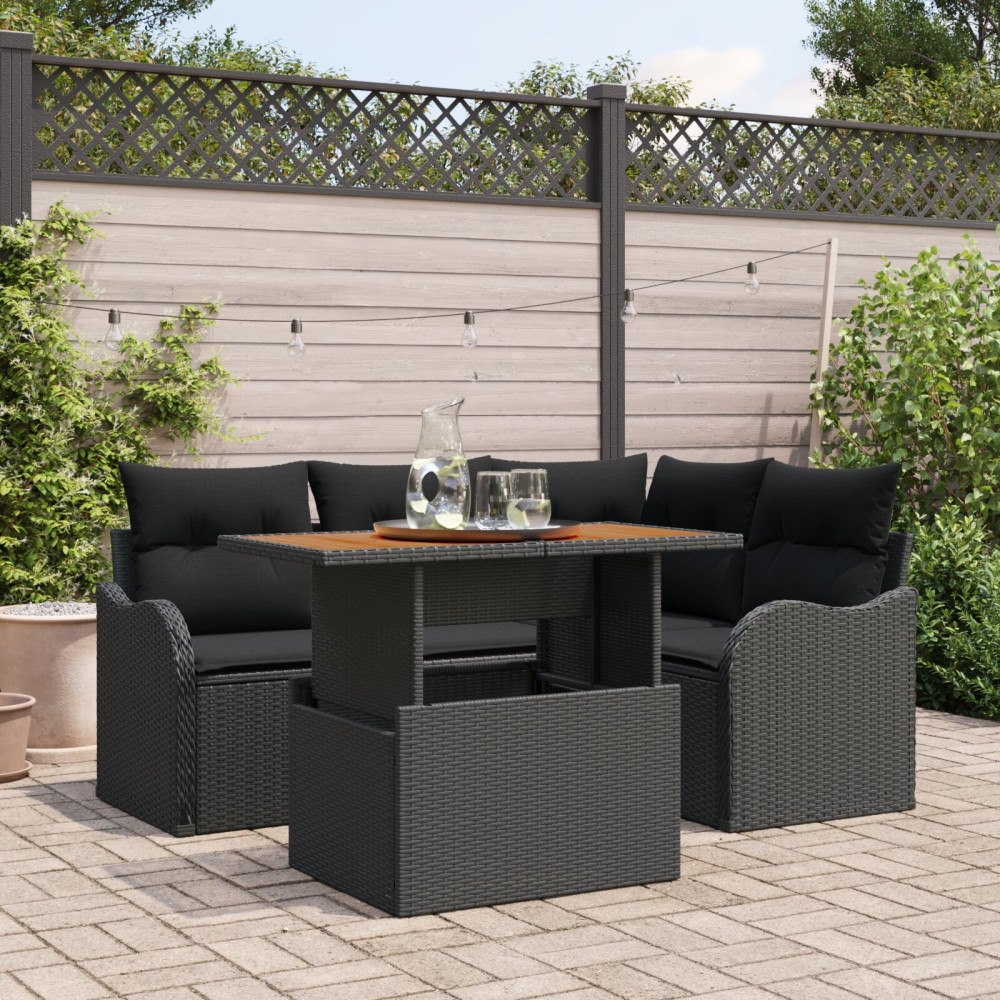 vidaXL Trädgårdsoffset 5 st Svart Poly rattan