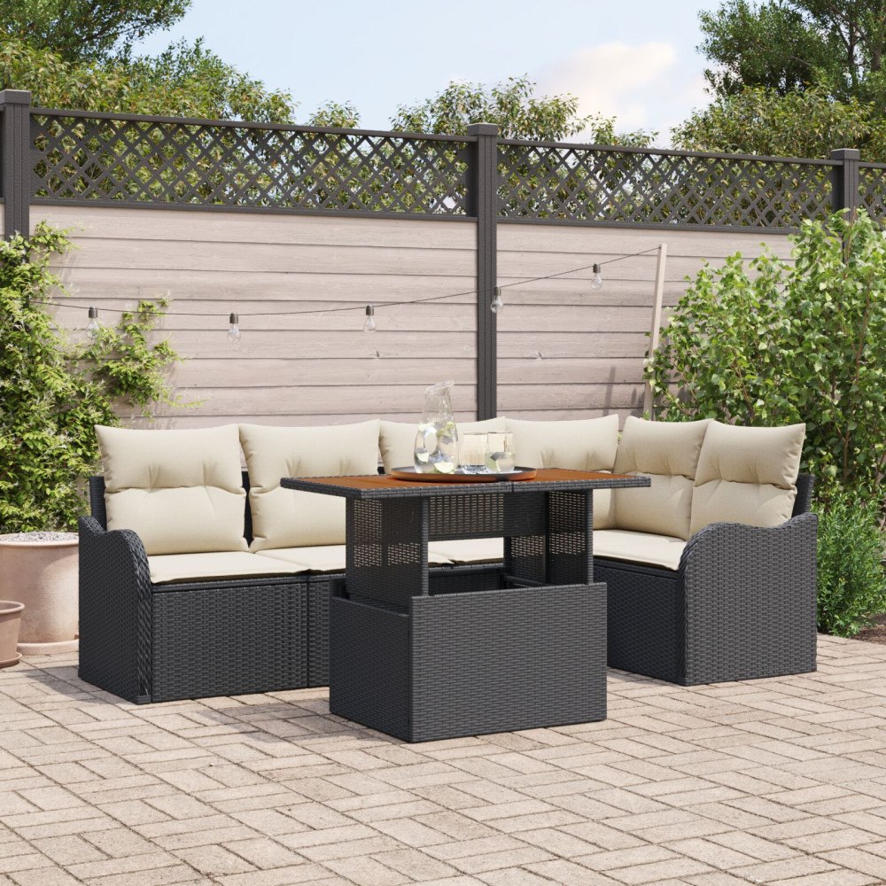 vidaXL Trädgårdsoffset 6 st Svart Poly rattan
