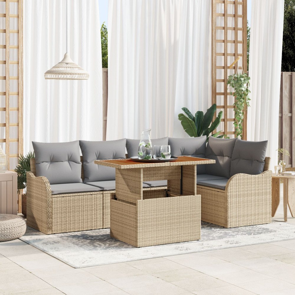 vidaXL Trädgårdsoffset 6 st Beige Poly rattan