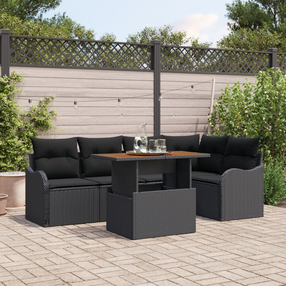 vidaXL Trädgårdsoffset 6 st Svart Poly rattan