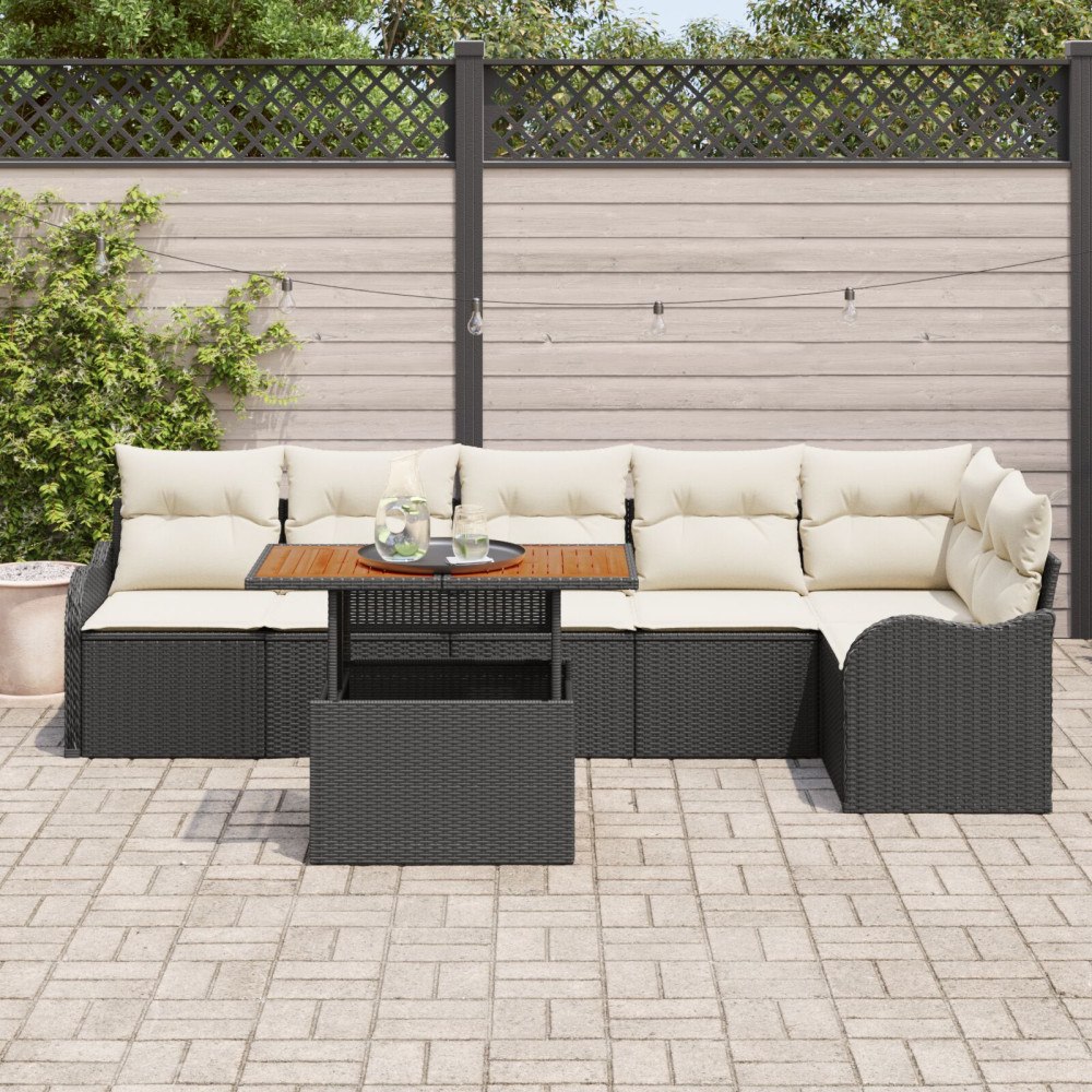 vidaXL Trädgårdsoffset 7 st Svart Poly rattan