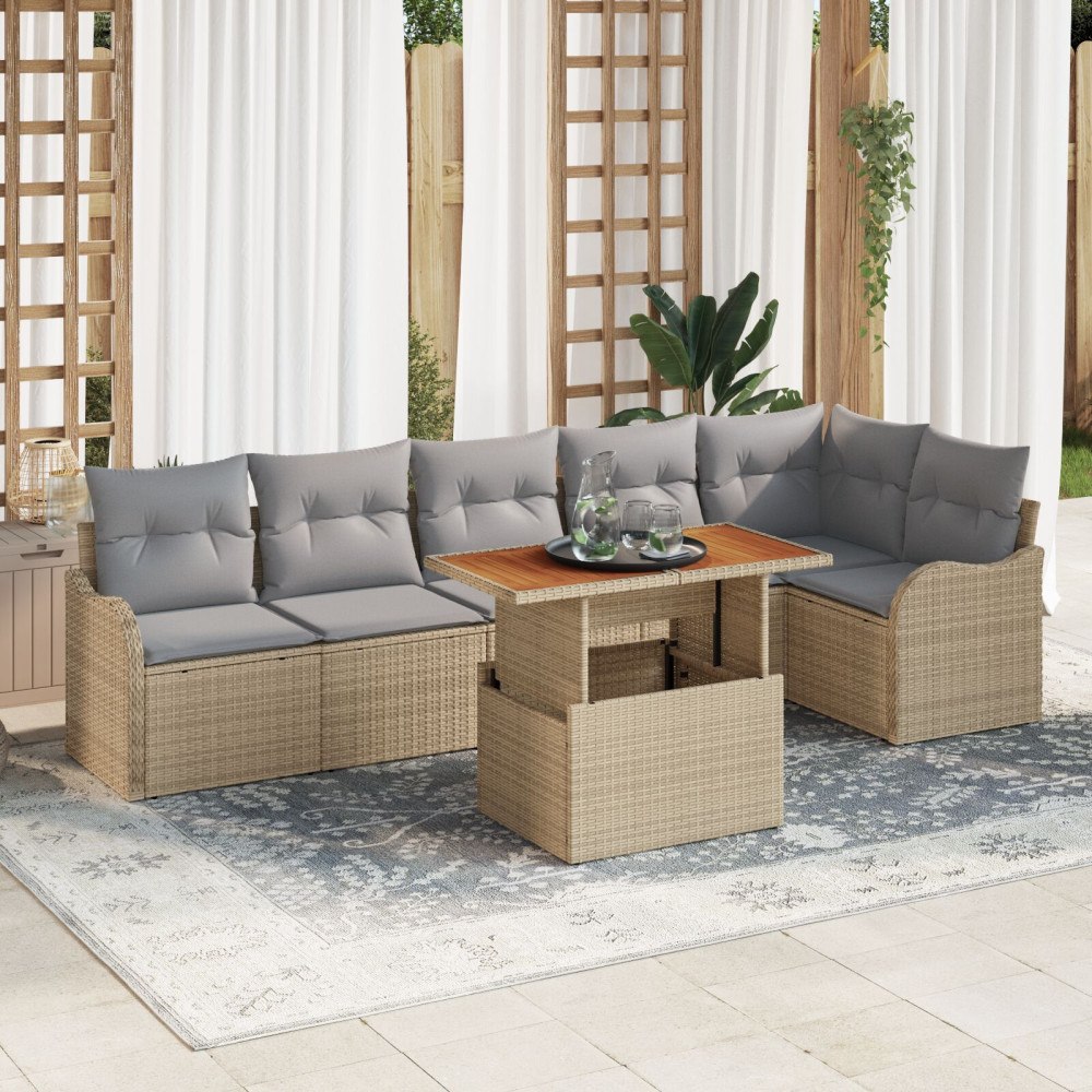 vidaXL Trädgårdsoffset 7 st Beige Poly rattan