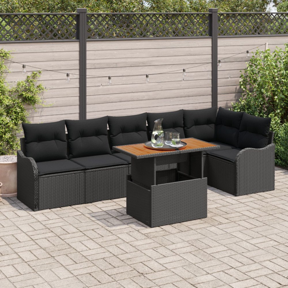 vidaXL Trädgårdsoffset 7 st Svart Poly rattan