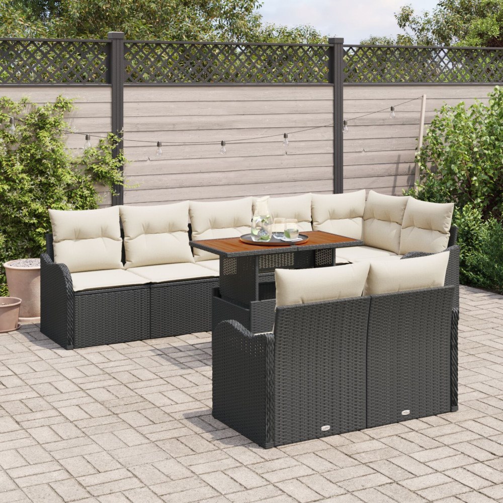 vidaXL Trädgårdsoffset 9 st Svart Poly rattan