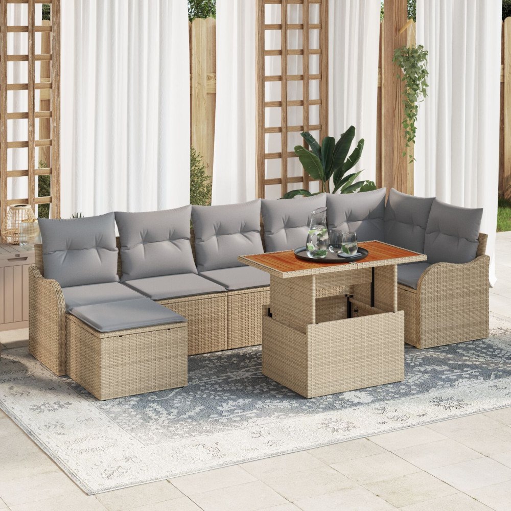vidaXL Trädgårdsoffset 8 st Beige Poly rattan