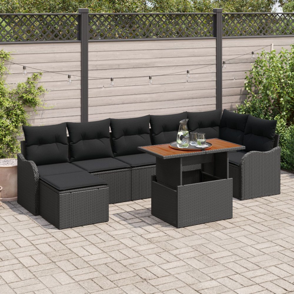 vidaXL Trädgårdsoffset 8 st Svart Poly rattan