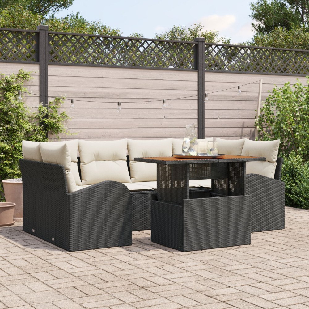 vidaXL Trädgårdsoffset 7 st Svart Poly rattan