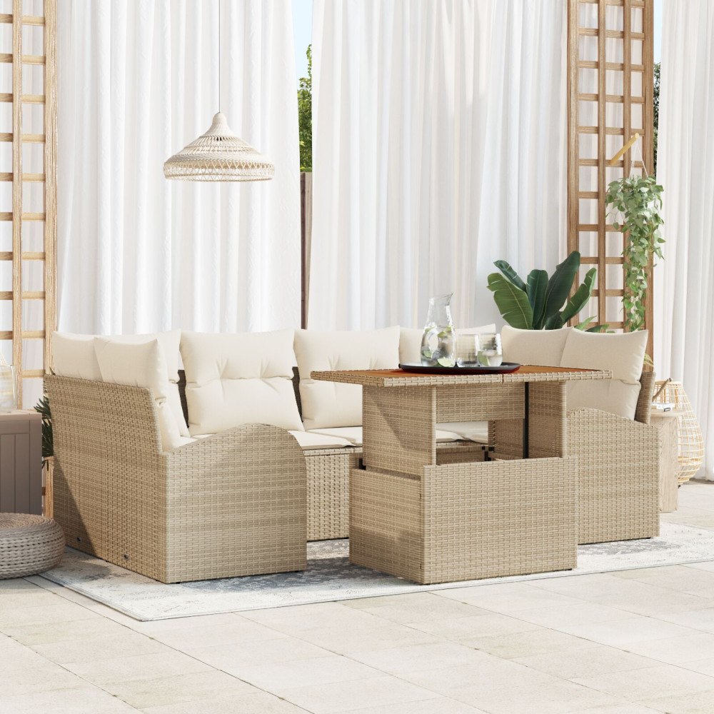 vidaXL 7-delat Trädgårdsoffaset med Kuddar Beige Poly Rattan