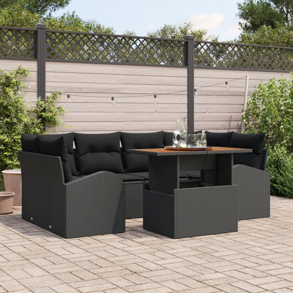 vidaXL Trädgårdsoffset 7 st Svart Poly rattan