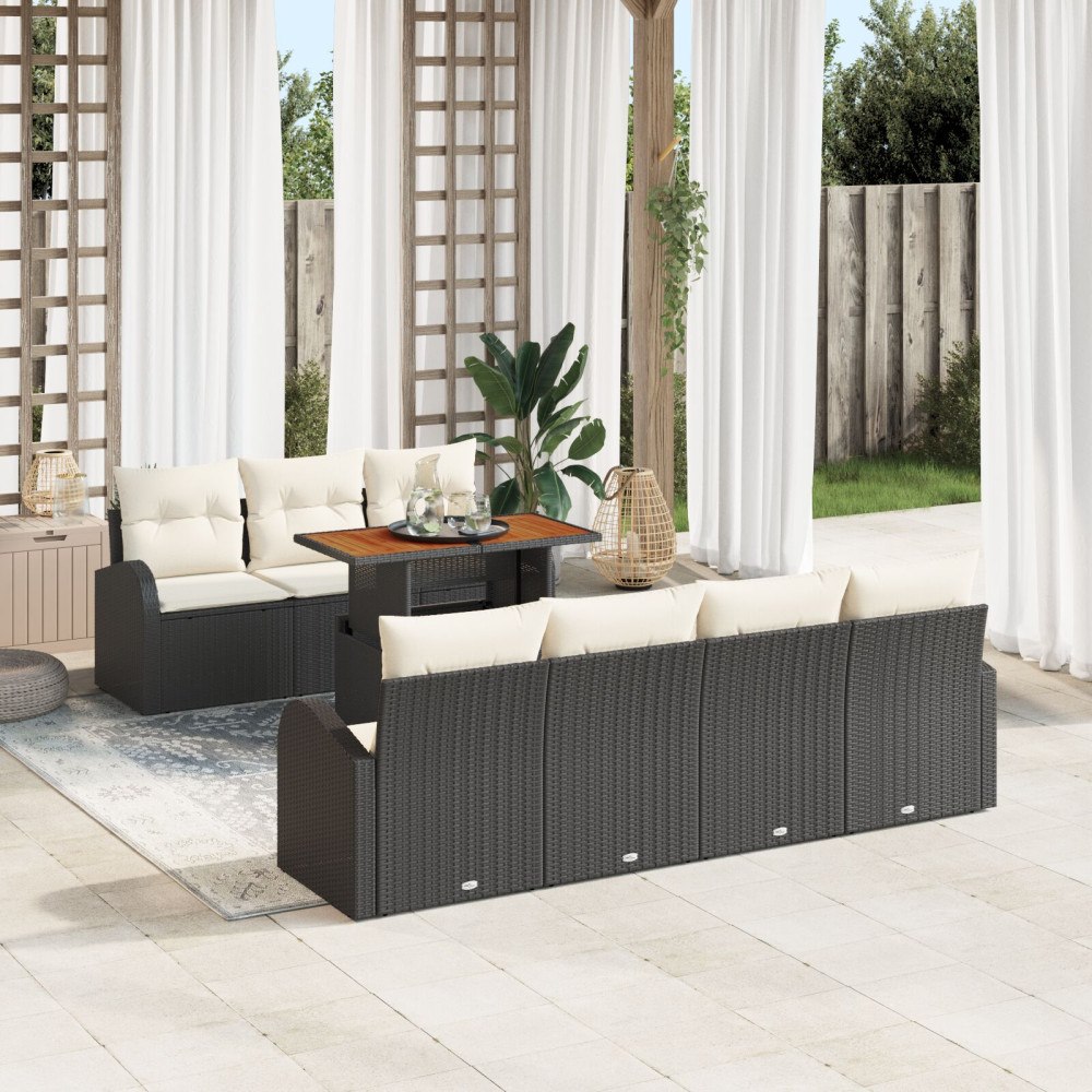vidaXL Trädgårdsoffset 8 st Svart Poly rattan