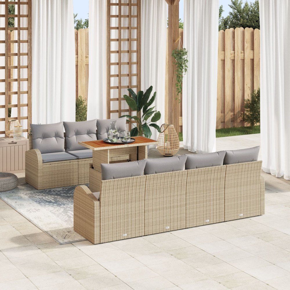 vidaXL Trädgårdsoffset 8 st Beige Poly rattan