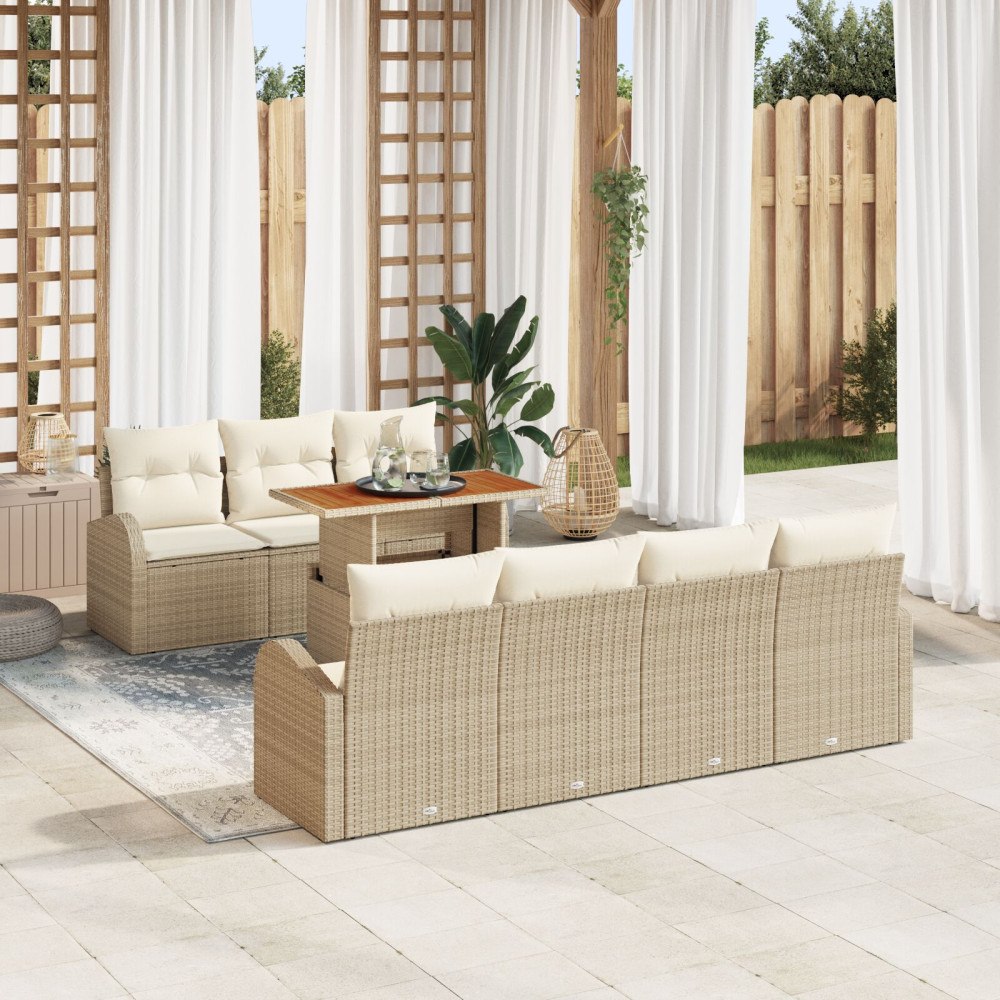 vidaXL Trädgårdsoffset 8 st Beige Poly rattan