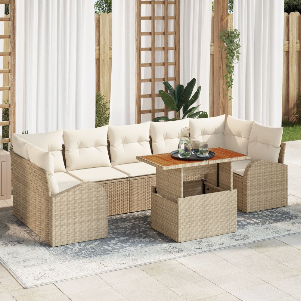 vidaXL Trädgårdsoffset 8 st Beige Poly rattan