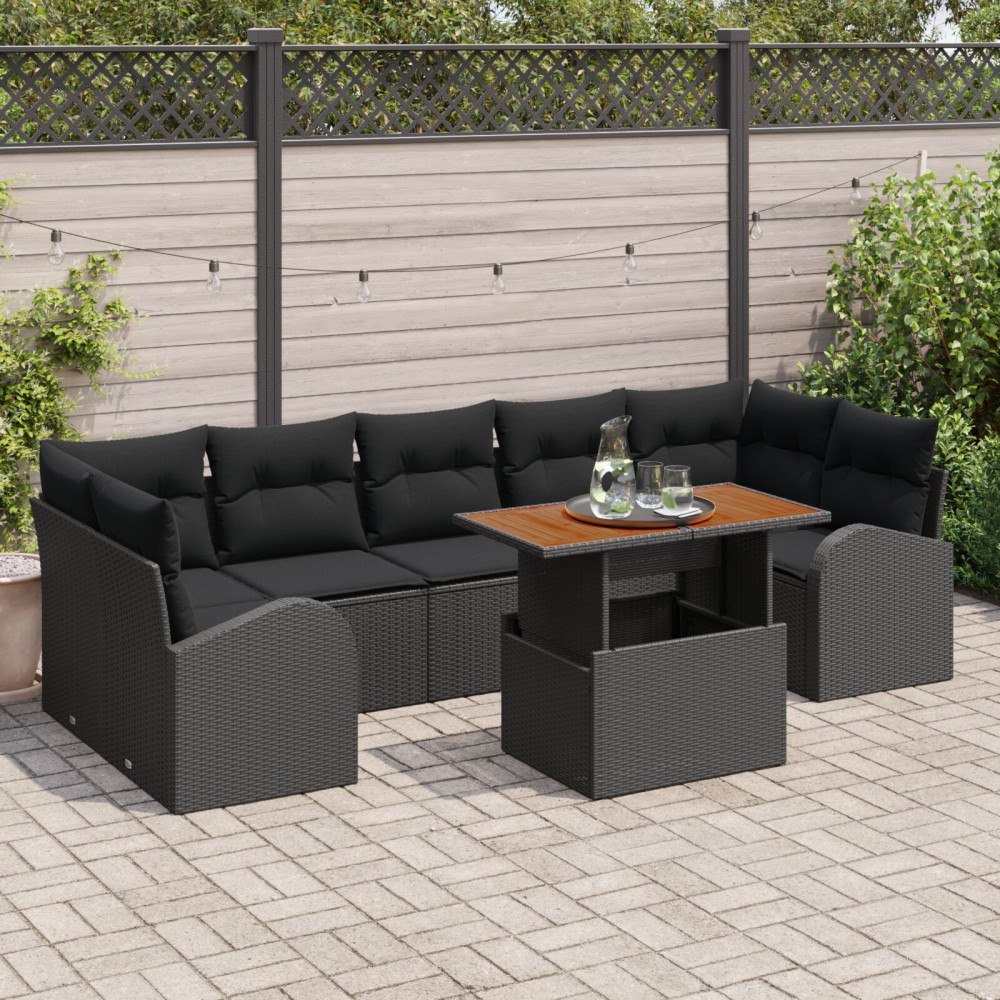 vidaXL Trädgårdsoffset 8 st Svart Poly rattan