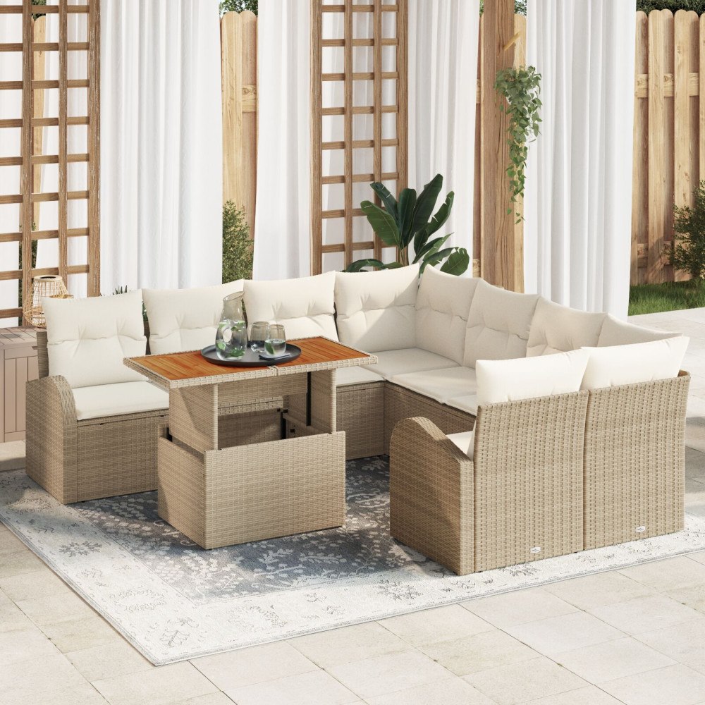 vidaXL Trädgårdsoffset 9 st Beige Poly rattan