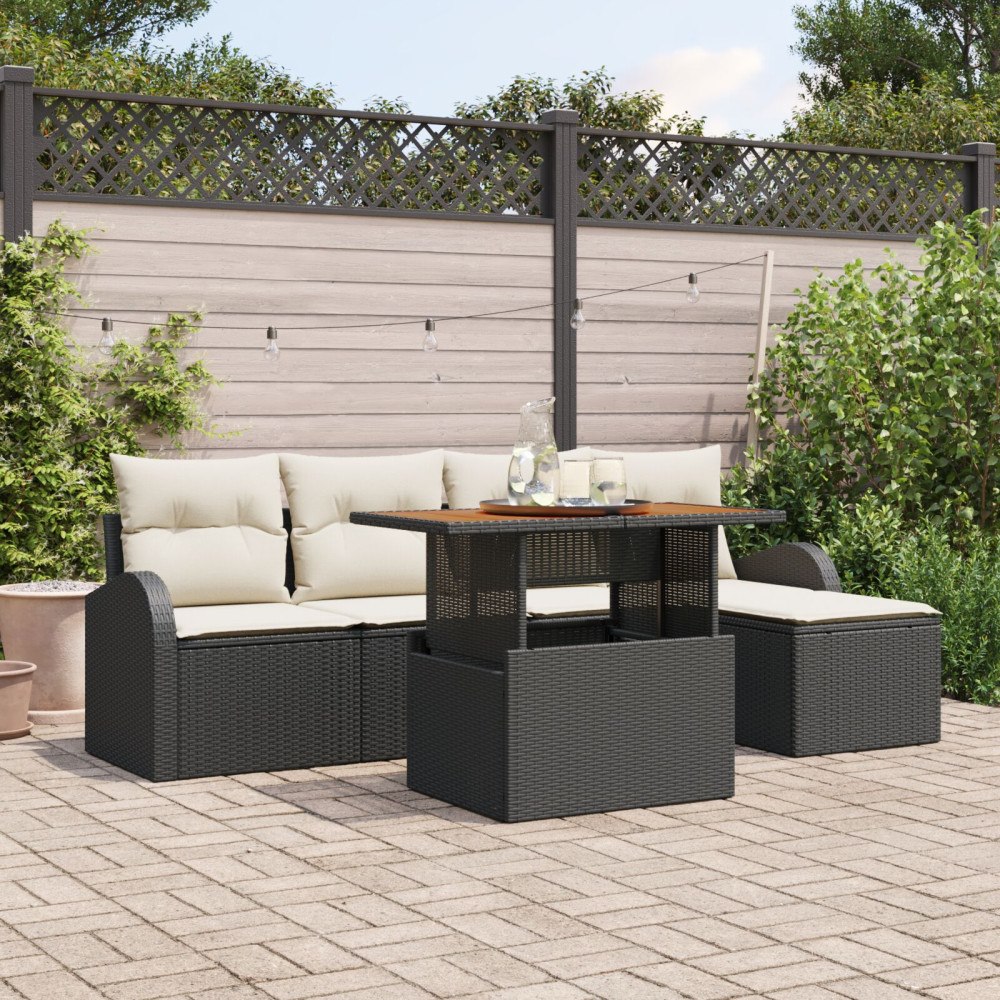 vidaXL Trädgårdsoffset 6 st Svart Poly rattan