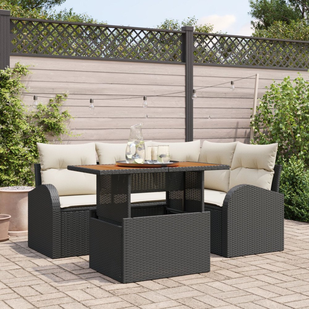 vidaXL Trädgårdsoffset 5 st Svart Poly rattan