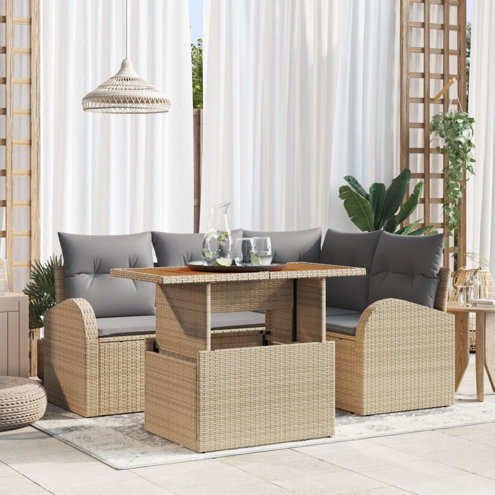 vidaXL Trädgårdsoffset 5 st Beige Poly rattan