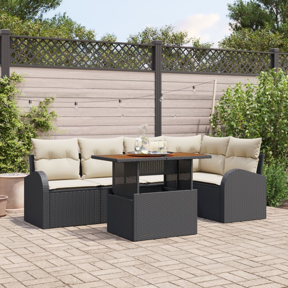 vidaXL Trädgårdsoffset 6 st Svart Poly rattan