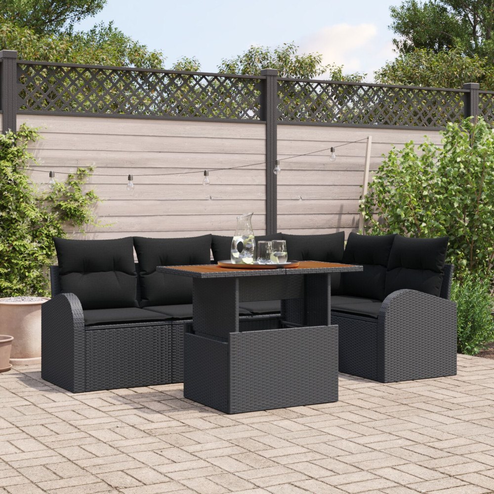 vidaXL Trädgårdsoffset 6 st Svart Poly rattan
