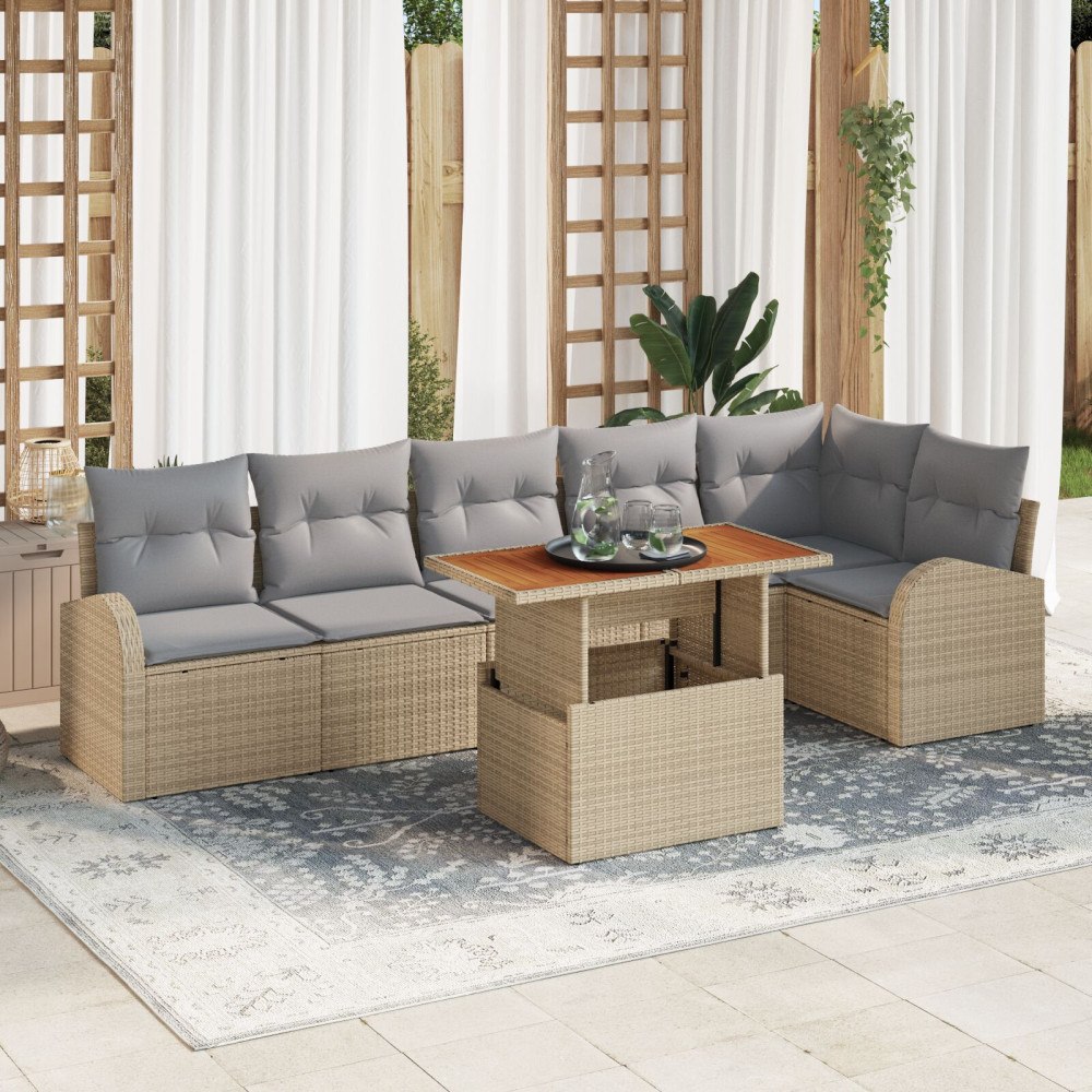 vidaXL Trädgårdsoffset 7 st Beige Poly rattan