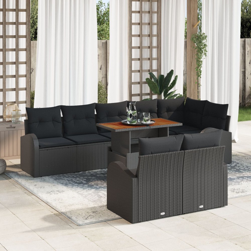 vidaXL Trädgårdsoffset 9 st Svart Poly rattan