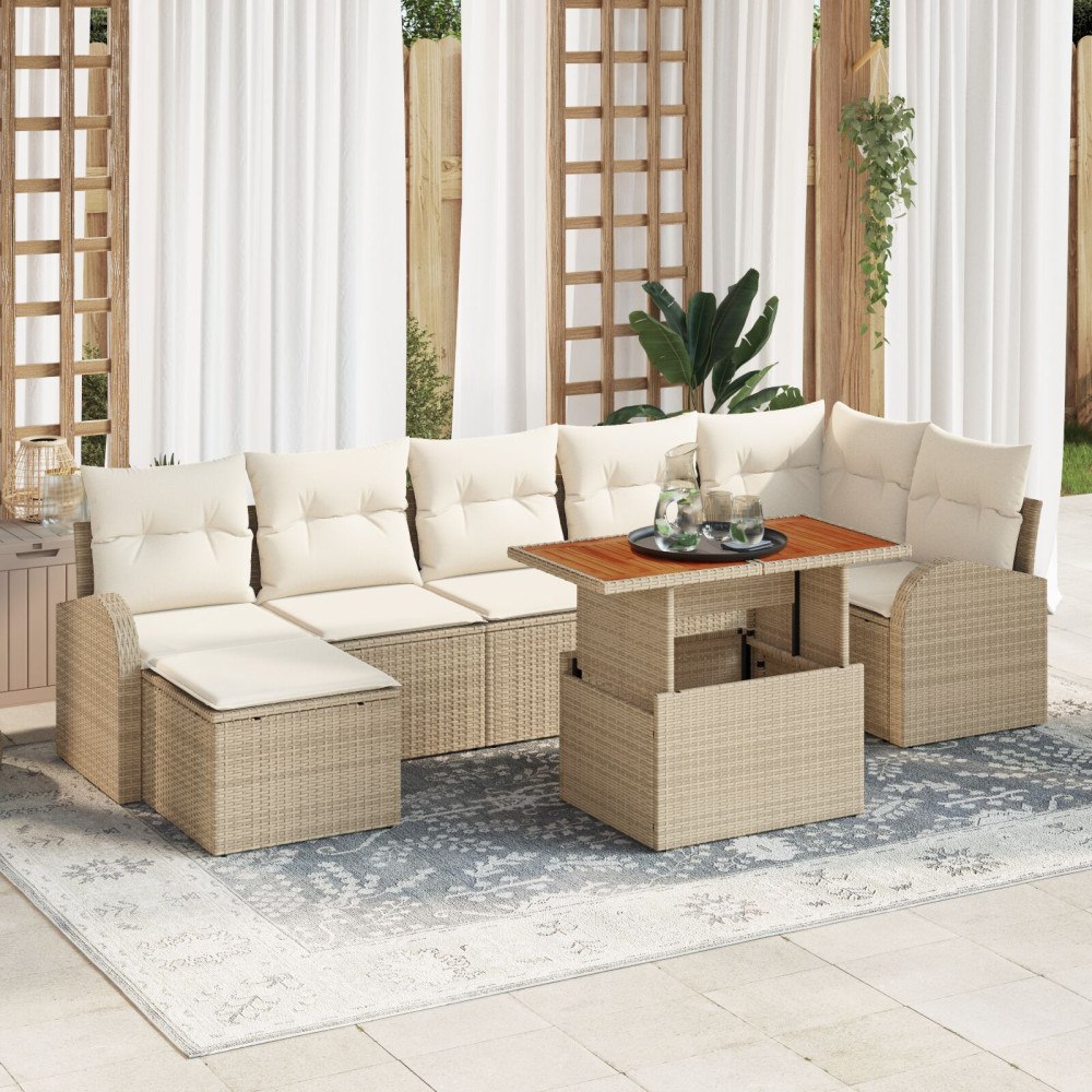 vidaXL 8-delad Trädgårdsoffset med Kuddar Beige Poly Rattan