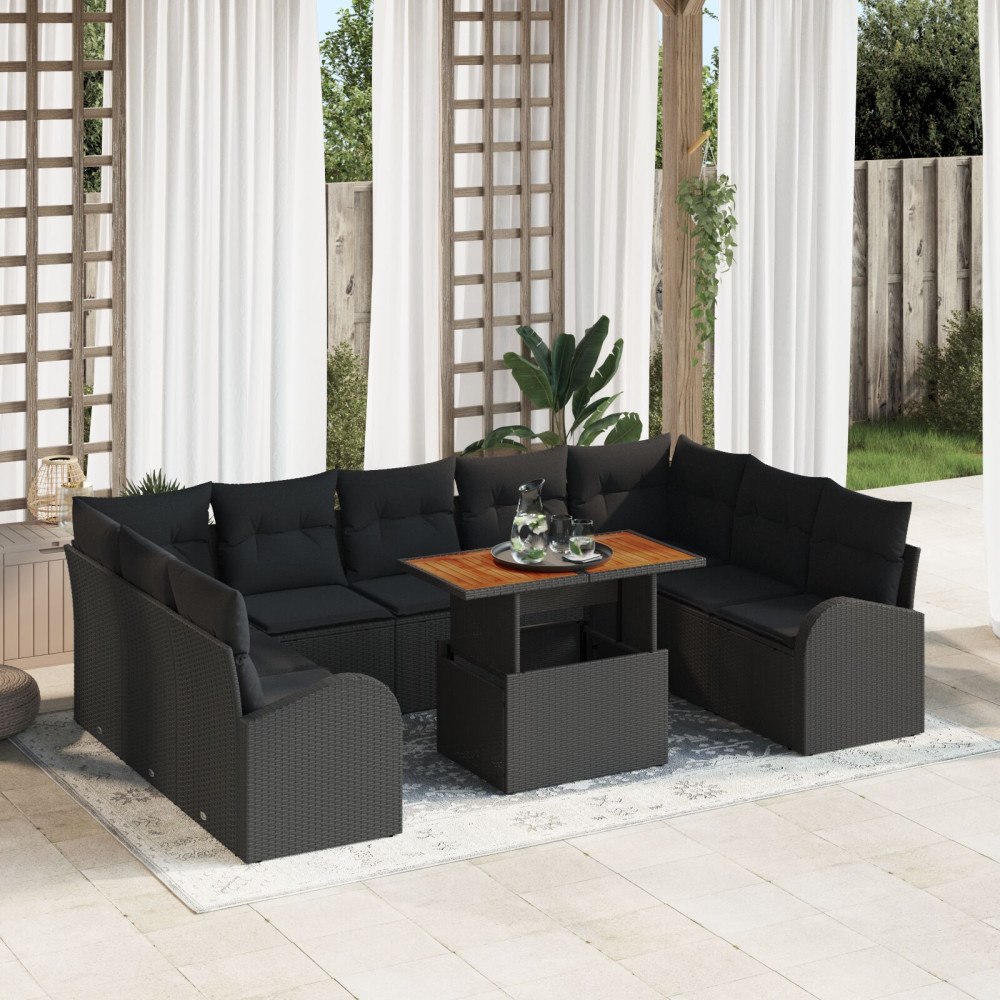 vidaXL Trädgårdsoffset 10 st Svart Poly rattan