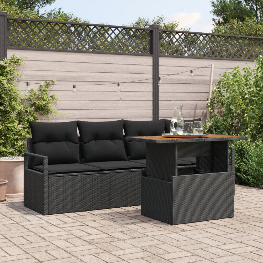 vidaXL Trädgårdsoffset 5 st Svart Poly rattan